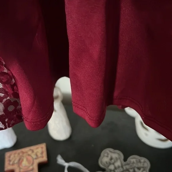 THREE HEARTS Solid Burgundy Sleeveless Lace Dress w/Flare Skirt, Sz Large, GUC. - Picture 7 of 8